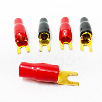 Tsunami ST1 5-Pack Red/Black 4-Gauge 1/4" 24K Gold Plated Spade Terminals - Showtime Electronics