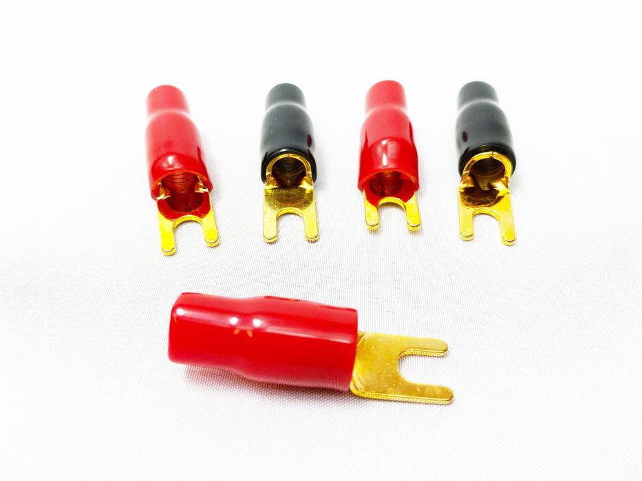 Tsunami ST1 5-Pack Red/Black 4-Gauge 1/4" 24K Gold Plated Spade Terminals - Showtime Electronics