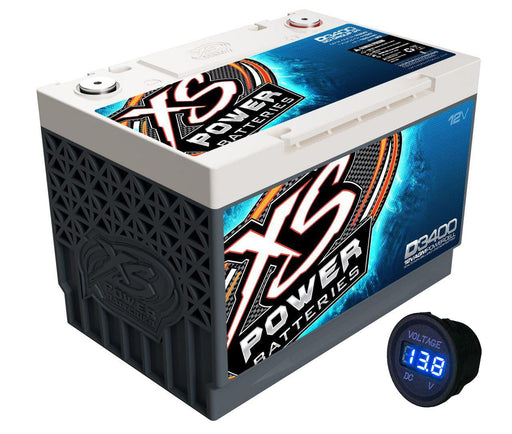 XS Power D3400 12V AGM 3300A Car Audio AGM Battery+FREE BLUE Sparked Voltmeter - Showtime Electronics