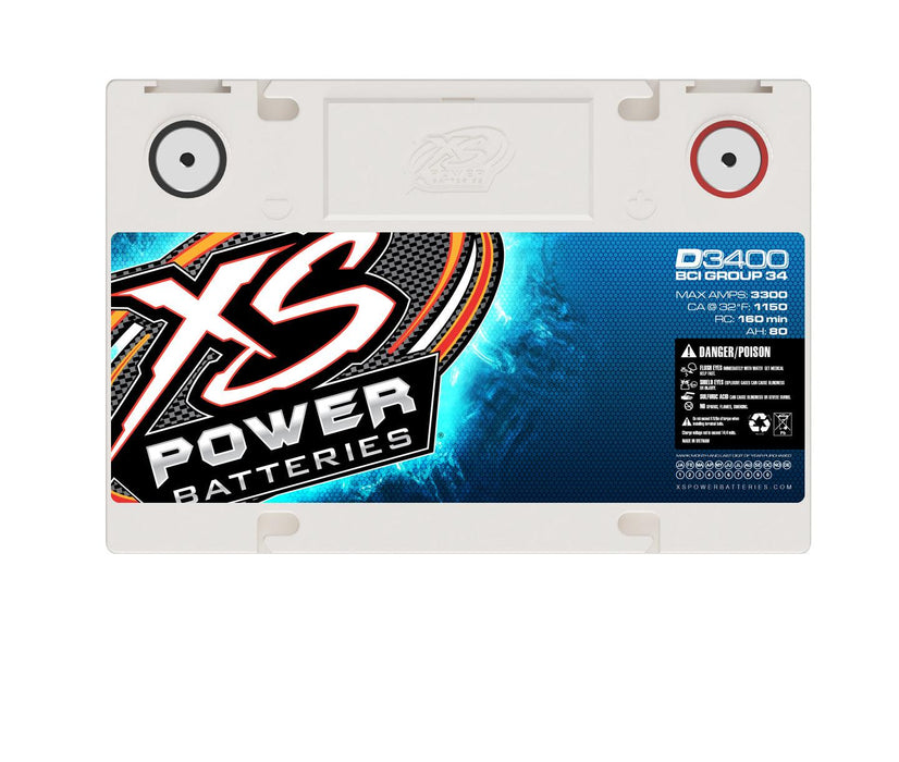XS Power D3400 12V AGM 3300A Car Audio AGM Battery/PowerCell Group 34 - Showtime Electronics
