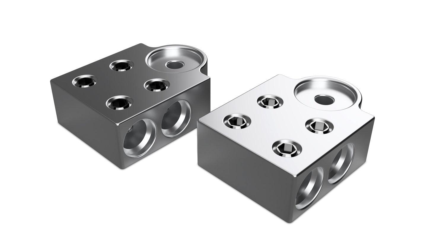 XS Power TB-604V1 PAIR of 4-Spot 1/0 M6/M8 Aluminum Terminal Blocks TB604v1 - Showtime Electronics