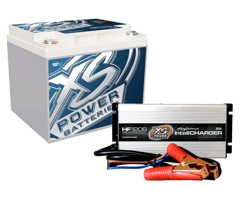 XS Power XP1500 12V 1500 Amp Deep Cycle AGM Car Audio Battery+ HF1208 8 Amp Charger BUNDLE - Showtime Electronics